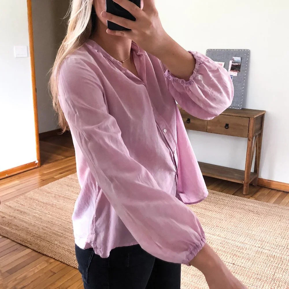 Raquel Allegra Silk Blend Pink Tie Dye Button Down V Neck Long Sleeve Blouse S - Picture 2 of 13